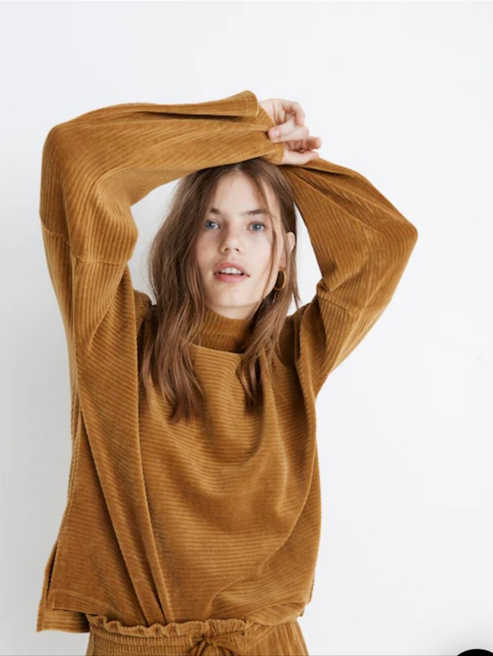 Madewell Texture & Thread Velour Corduroy Mockneck Top Anrique Gold Large
